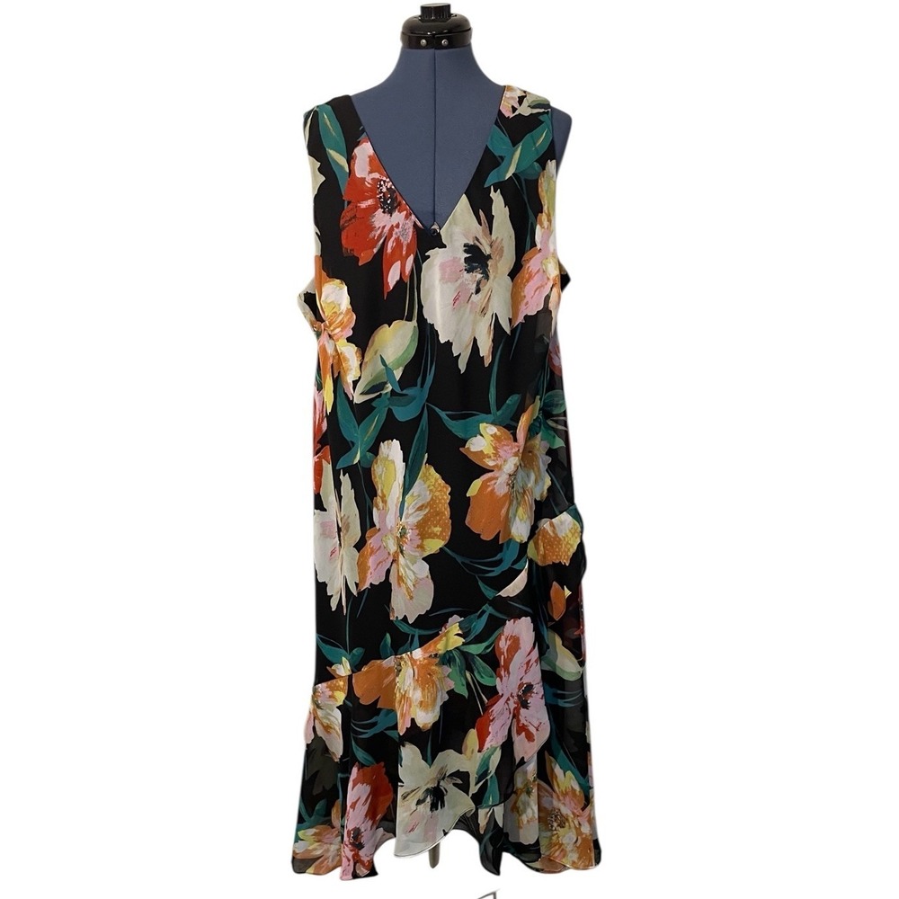Robbie Bee Floral Sleeveless Tiered Ruffle Mid Dress Whimsigoth Dark Cottage 20W